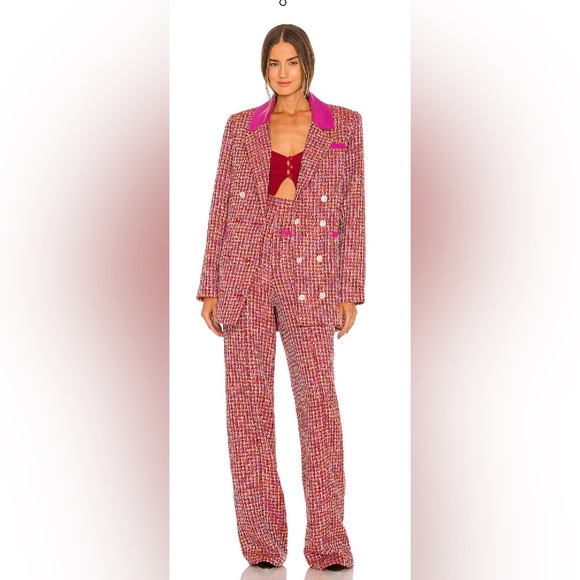 Lover + Friends Nadja Red Pink Tweed Wide Leg Pants - Picture 3 of 9